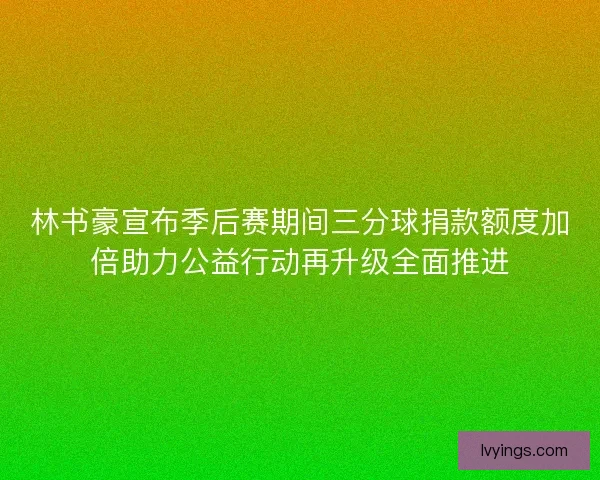 林书豪宣布季后赛期间三分球捐款额度加倍助力公益行动再升级全面推进